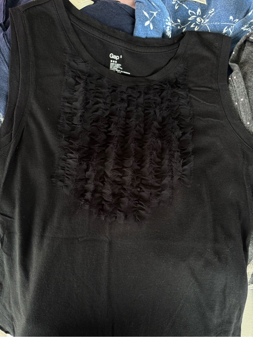 GAP Black Sleeveless Tank with Ruffled Front Panel